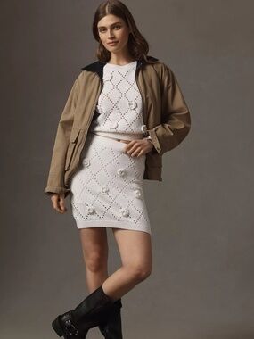 Anthropologie Maeve 3D Floral Knit Mini Skirt NWT Size Med $98